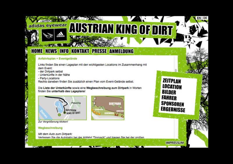 The slightly modified website for the Austrian King of Dirt 2010